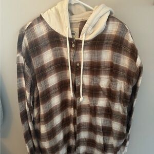American Eagle Outfitters Plaid Hoodie in Brown and Cream